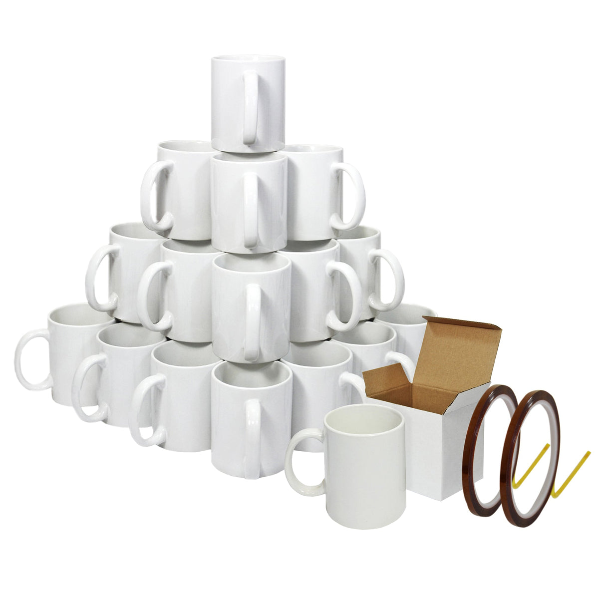 72 White Sublimation Mugs With Boxes & Heat Tape Roll - Used - Very Good
