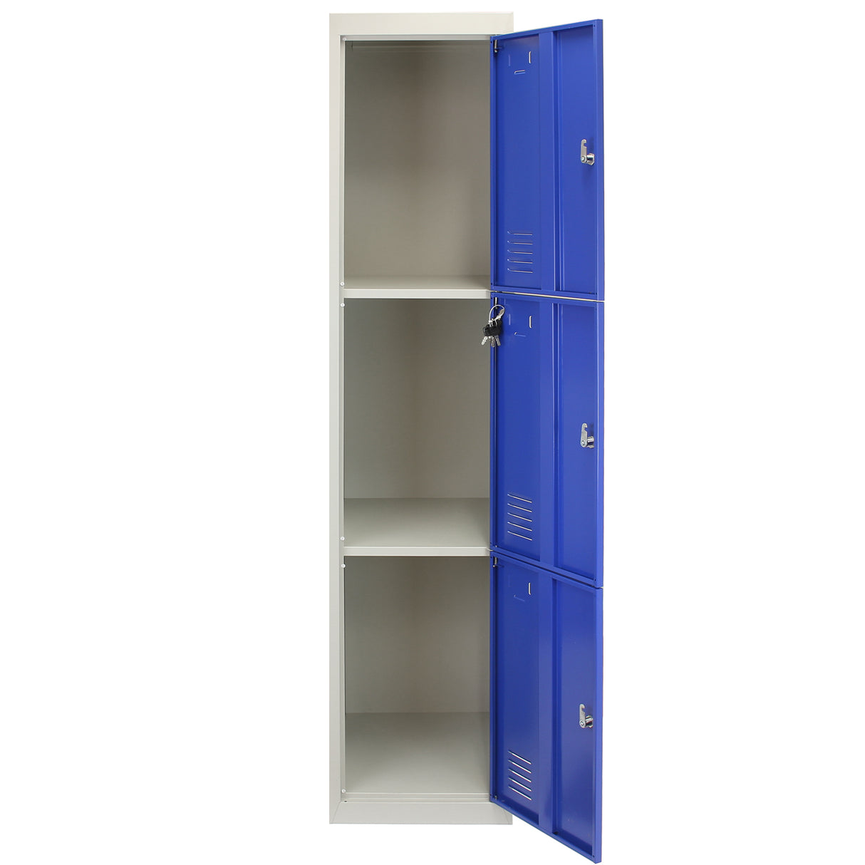 Metal Storage Lockers - Three Doors, Flatpacked, Blue - Like New