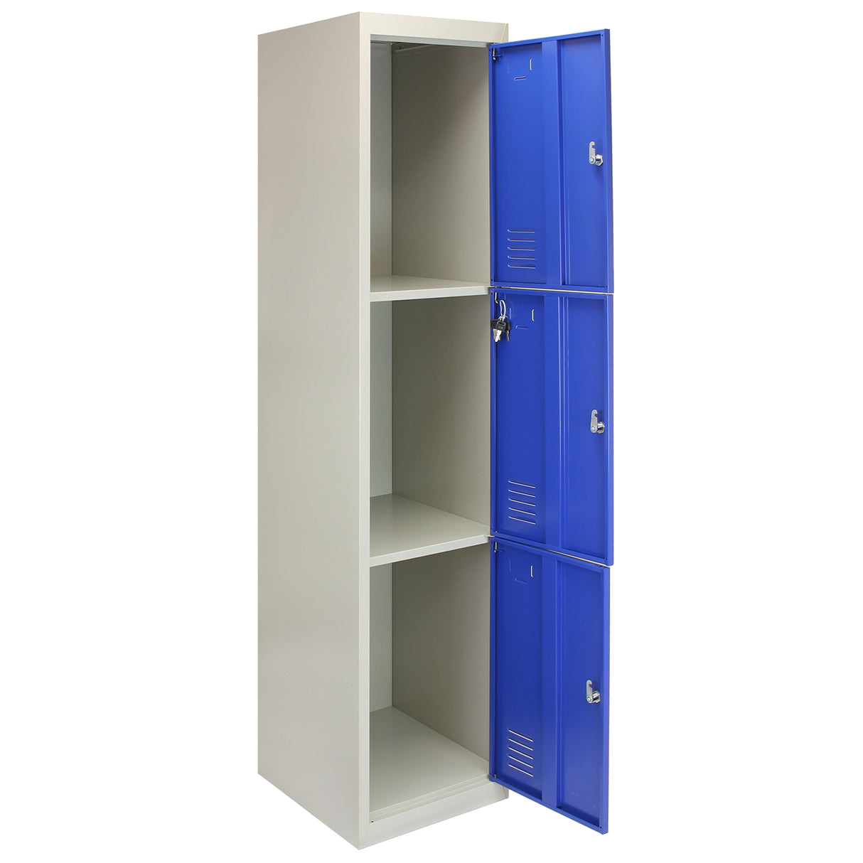 Metal Storage Lockers - Three Doors, Flatpacked, Blue - Used - Acceptable