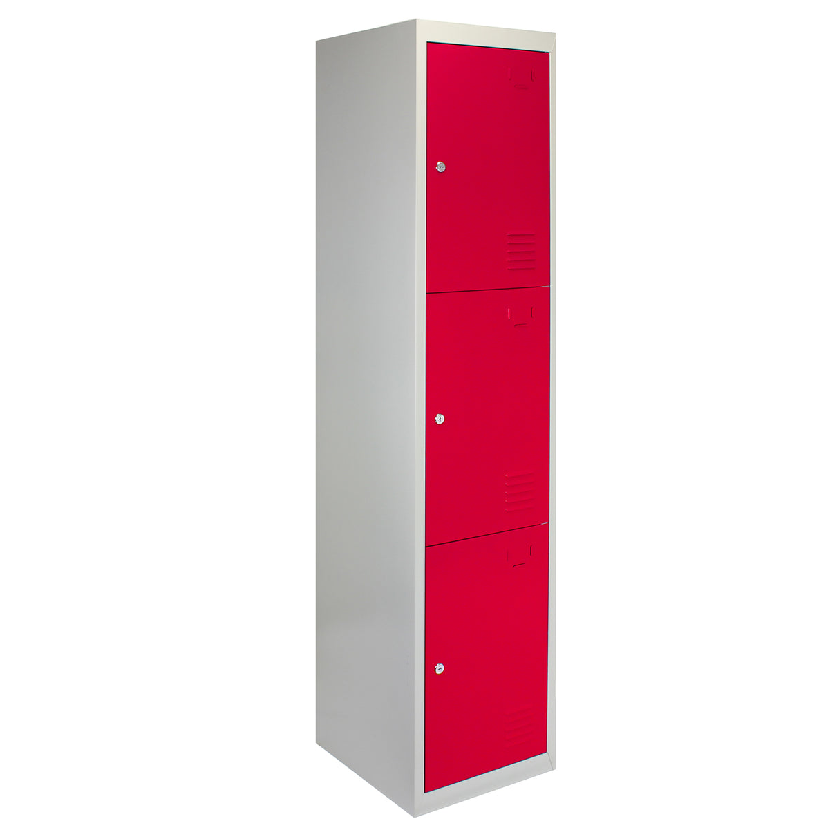 Metal Storage Lockers - Three Doors, Flatpacked, Red - Used - Acceptable