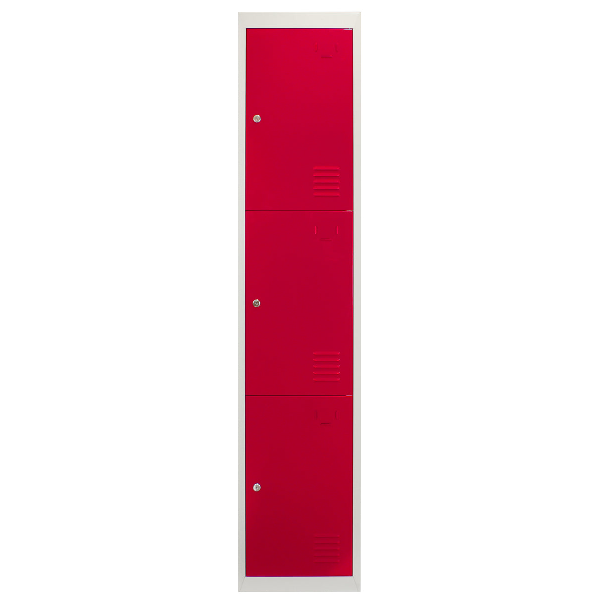 Metal Storage Lockers - Three Doors, Flatpacked, Red - Used - Acceptable