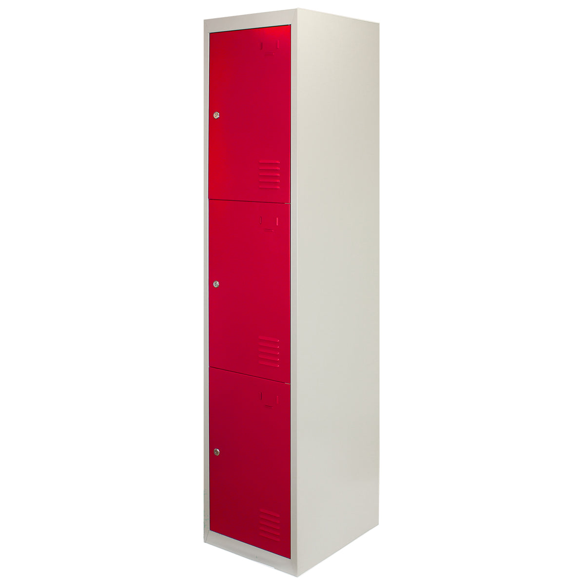 Metal Storage Lockers - Three Doors, Flatpacked, Red - Like New
