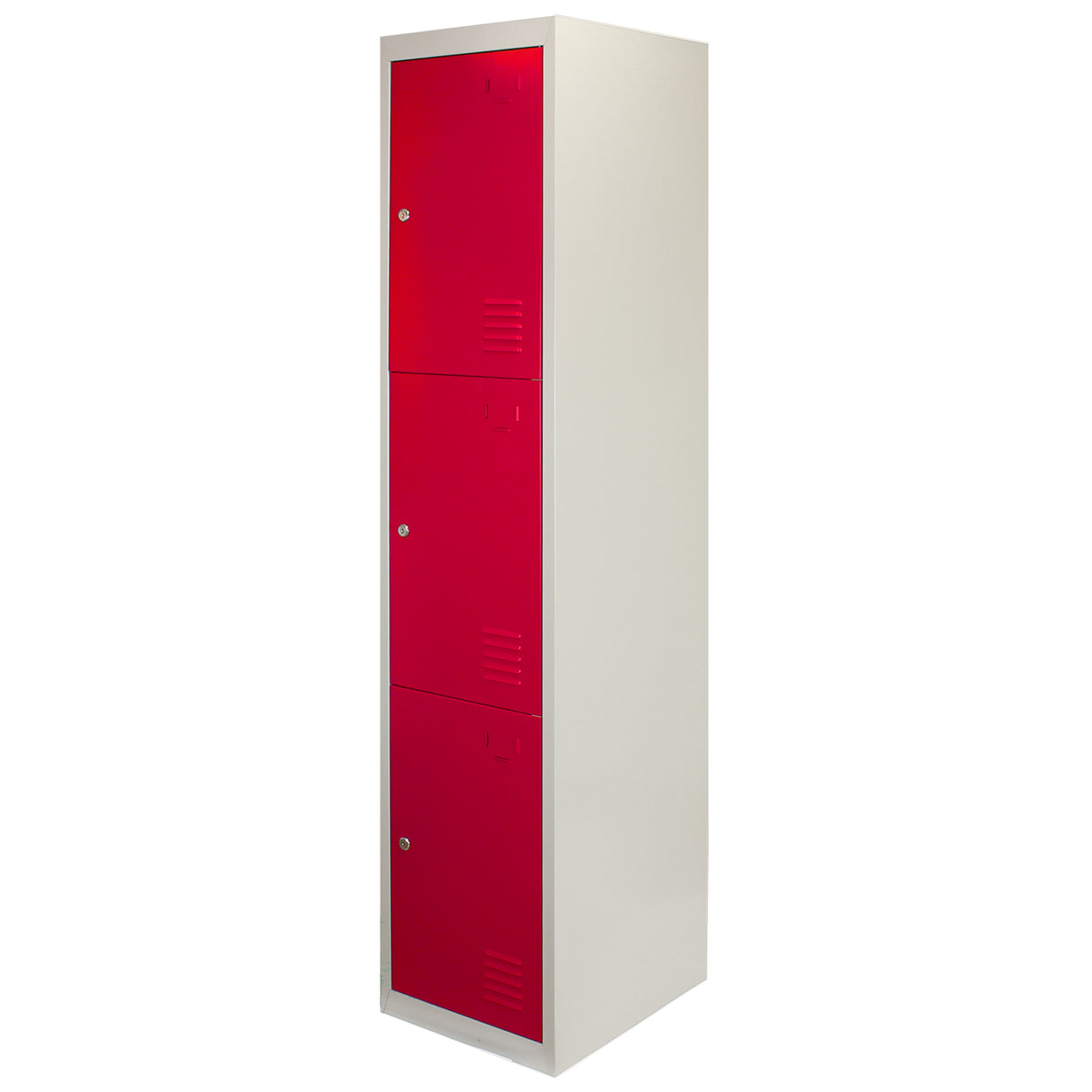 Metal Storage Lockers - Three Doors, Flatpacked, Red - Used - Good