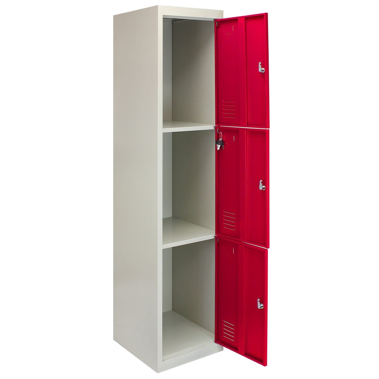 Metal Storage Lockers - Three Doors, Flatpacked, Red - Used - Good