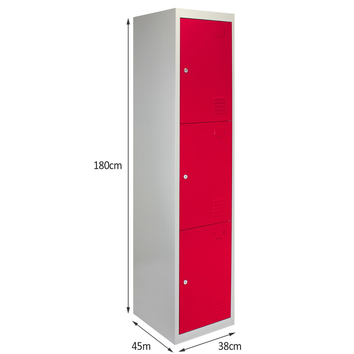 Metal Storage Lockers - Three Doors, Flatpacked, Red - Used - Acceptable