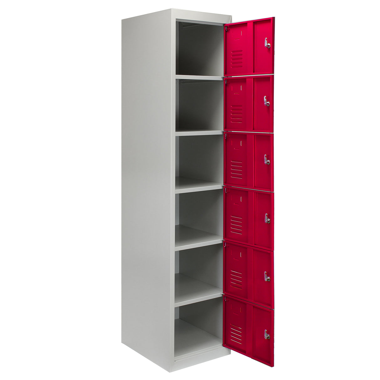 Metal Storage Lockers - Six Doors, Flatpacked, Red - Like New