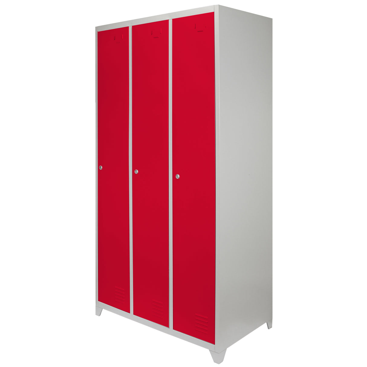 Metal Storage Lockers - Three Doors Wide, Red - Used - Acceptable