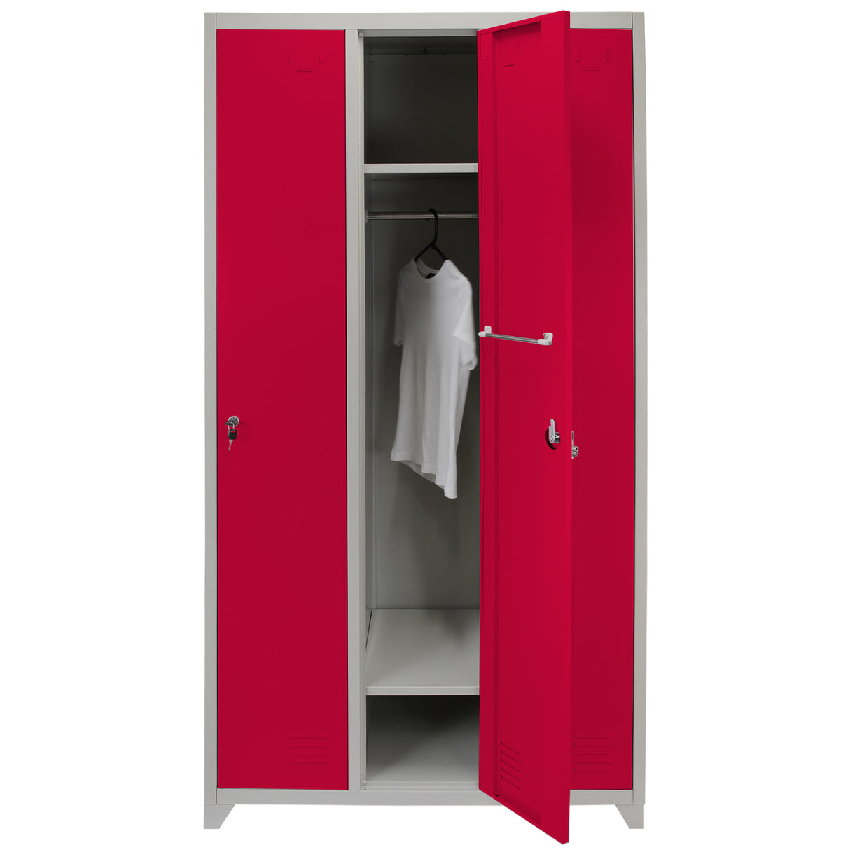 Metal Storage Lockers - Three Doors Wide, Red - Used - Acceptable