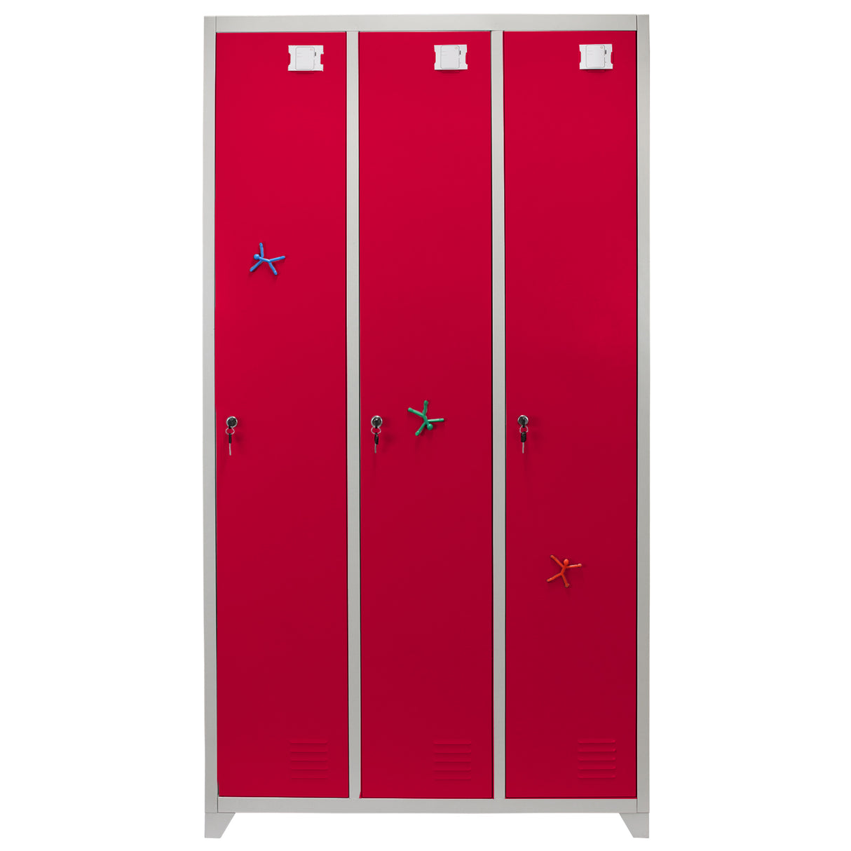 Metal Storage Lockers - Three Doors Wide, Red - Used - Acceptable