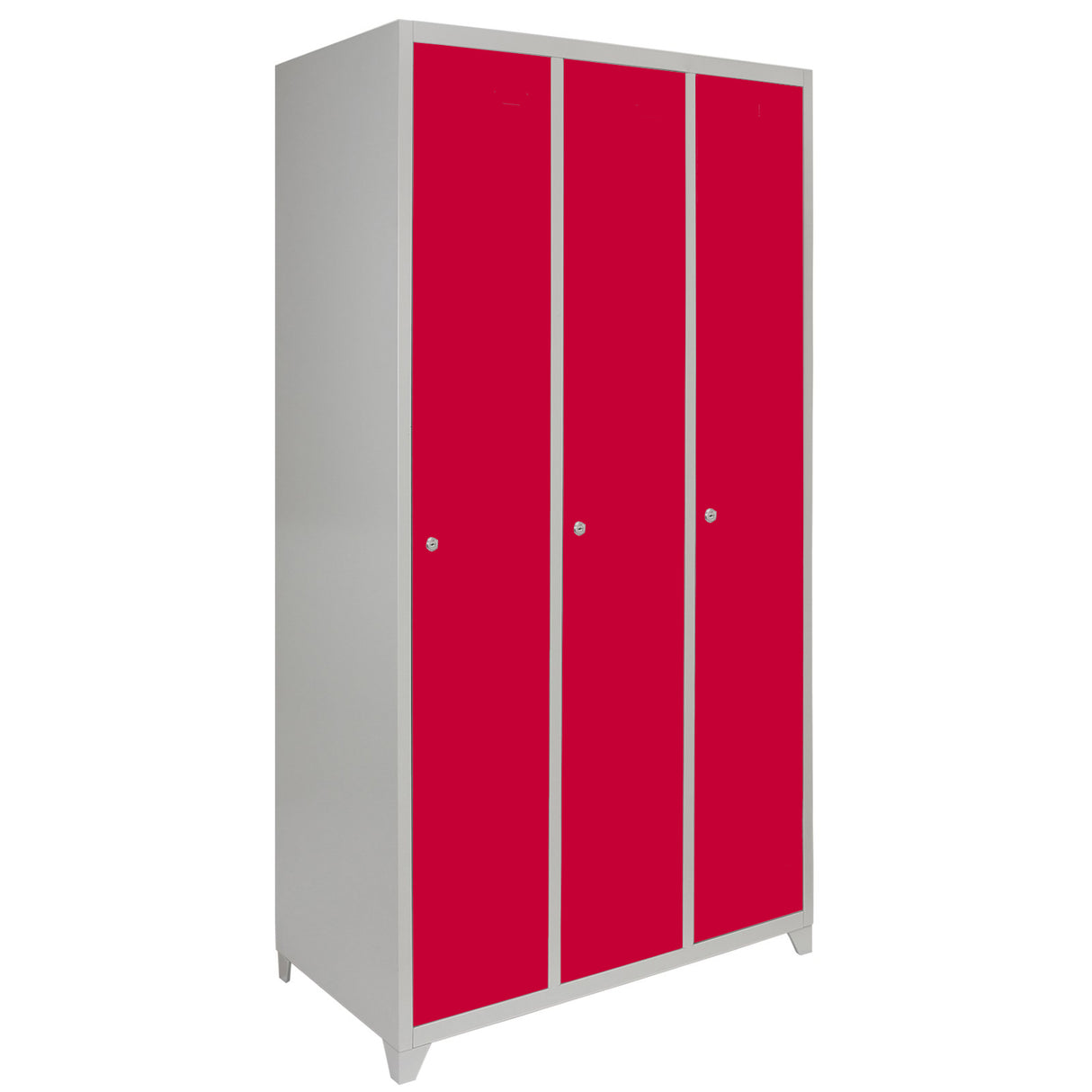 Metal Storage Lockers - Three Doors Wide, Red - Used - Acceptable