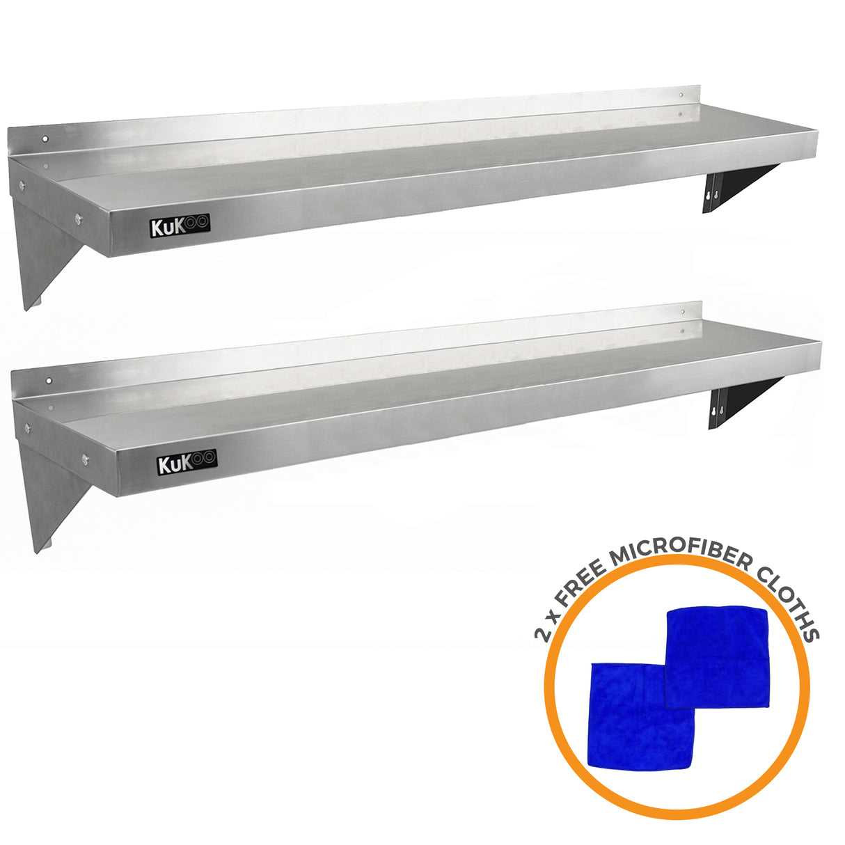 2 x KuKoo Stainless Steel Shelves 1500mm x 300mm - Used - Good