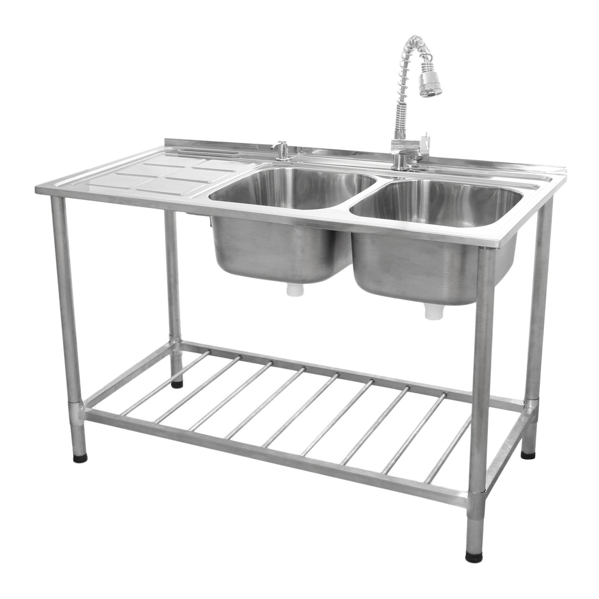 KuKoo Commercial Catering Sink Double Bowl / Left Hand Drainer - Used - Acceptable