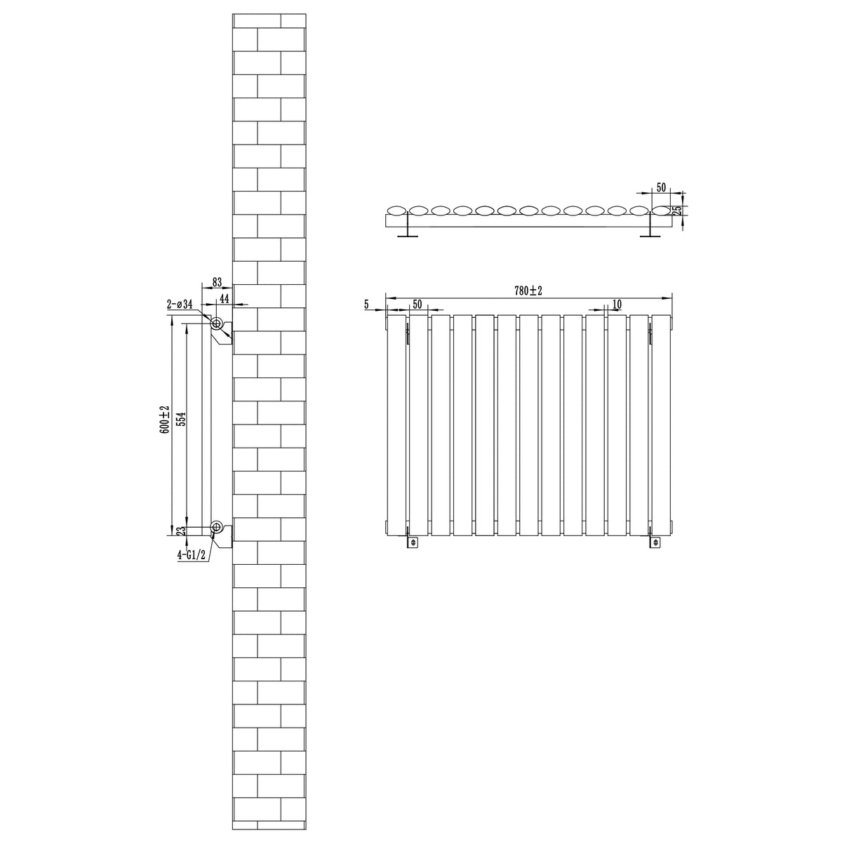 Oval Single Column Radiator - 600 x 780mm - White - Used - Good
