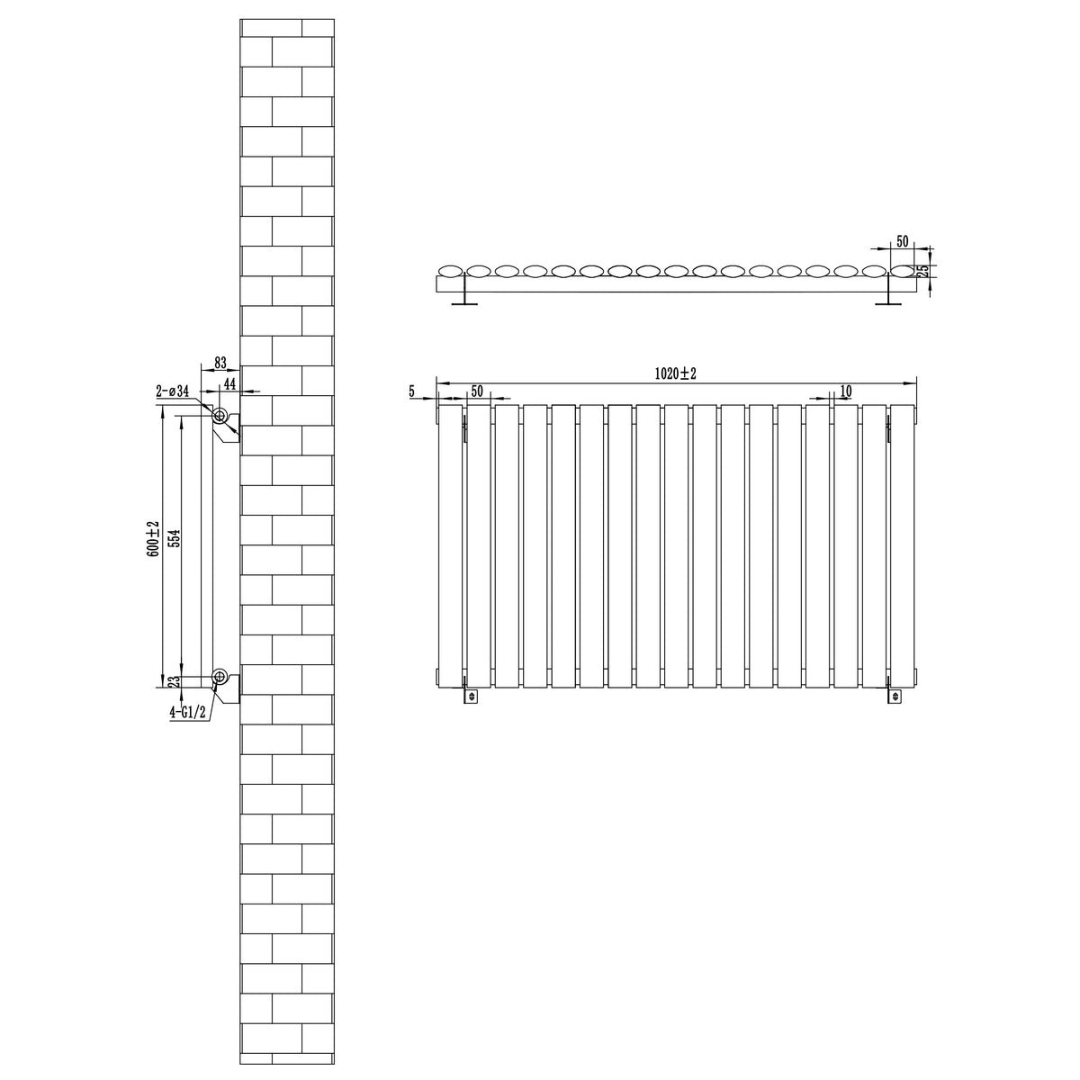 Oval Single Column Radiator - 600 x 1020mm - White - Used - Acceptable