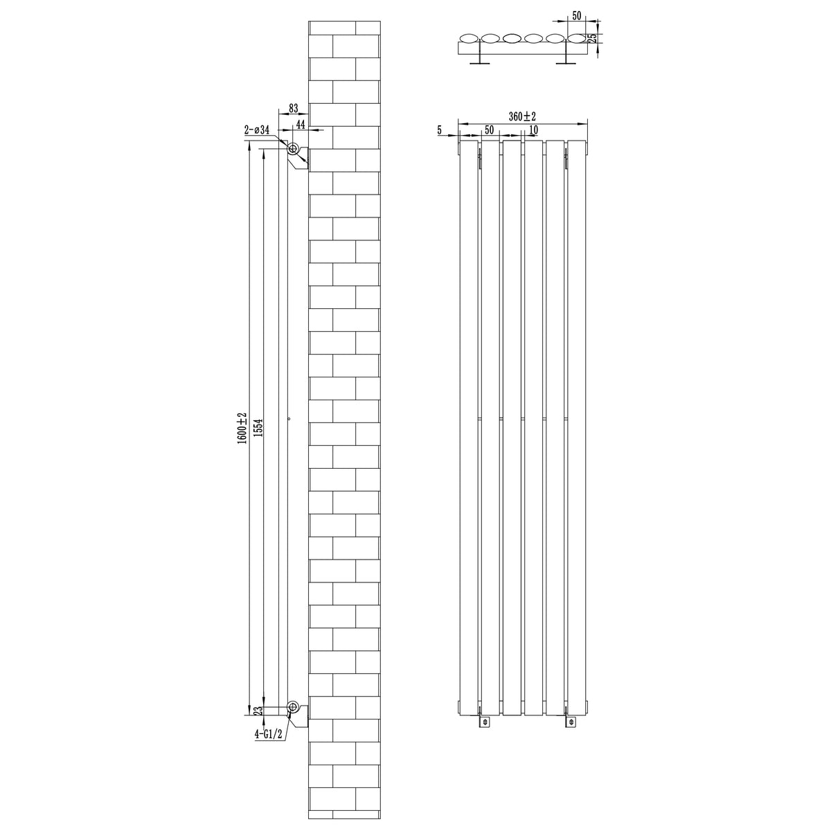 Oval Single Column Radiator - 1600 x 360mm - White - Used - Good
