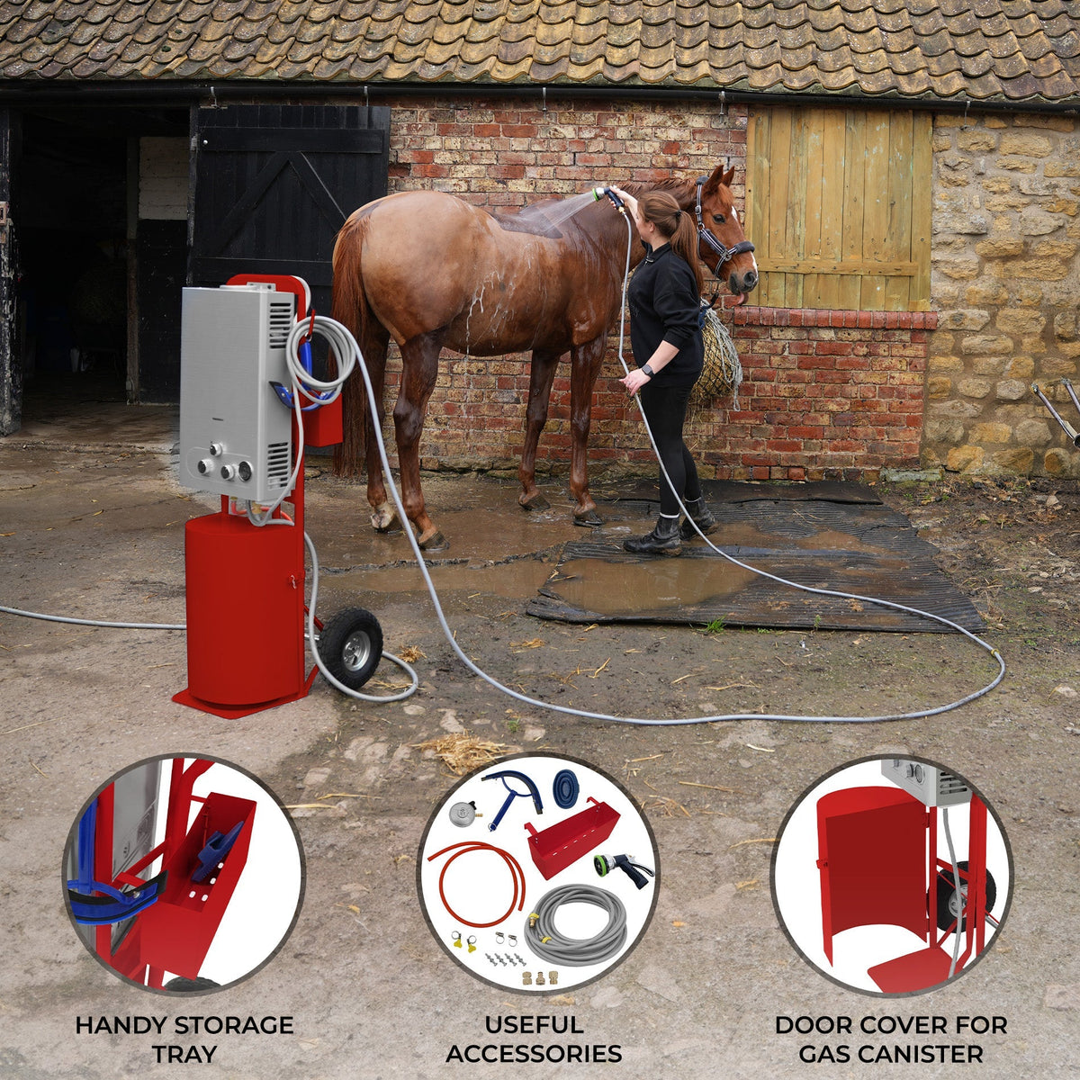 Deluxe Portable Horse Shower - Red - Like New