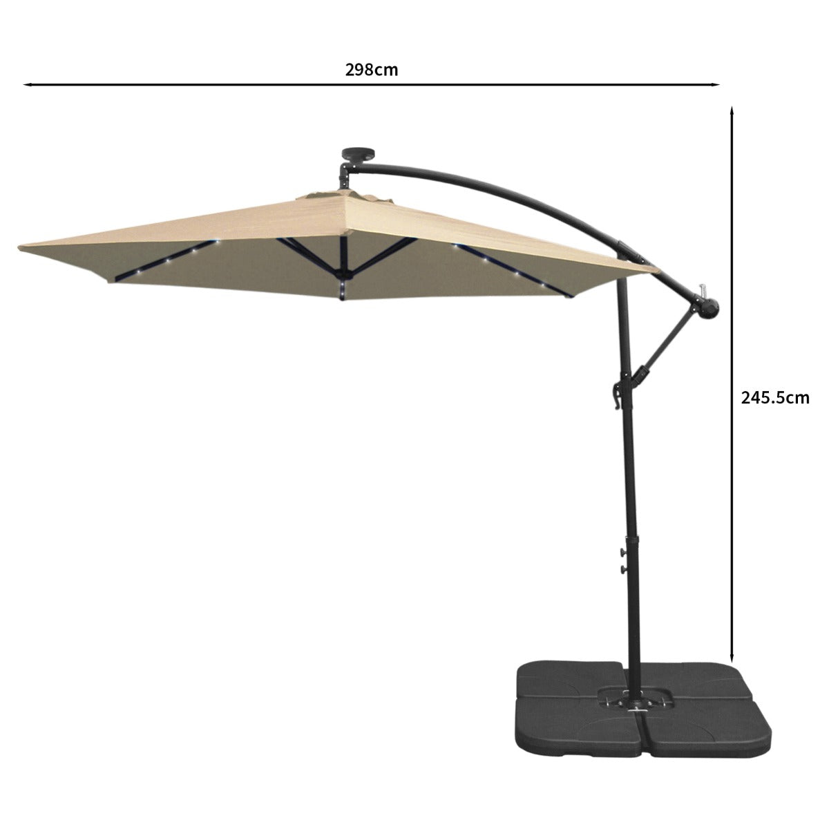 Beige 3m LED Cantilever Parasol With Plain Base - Used - Good