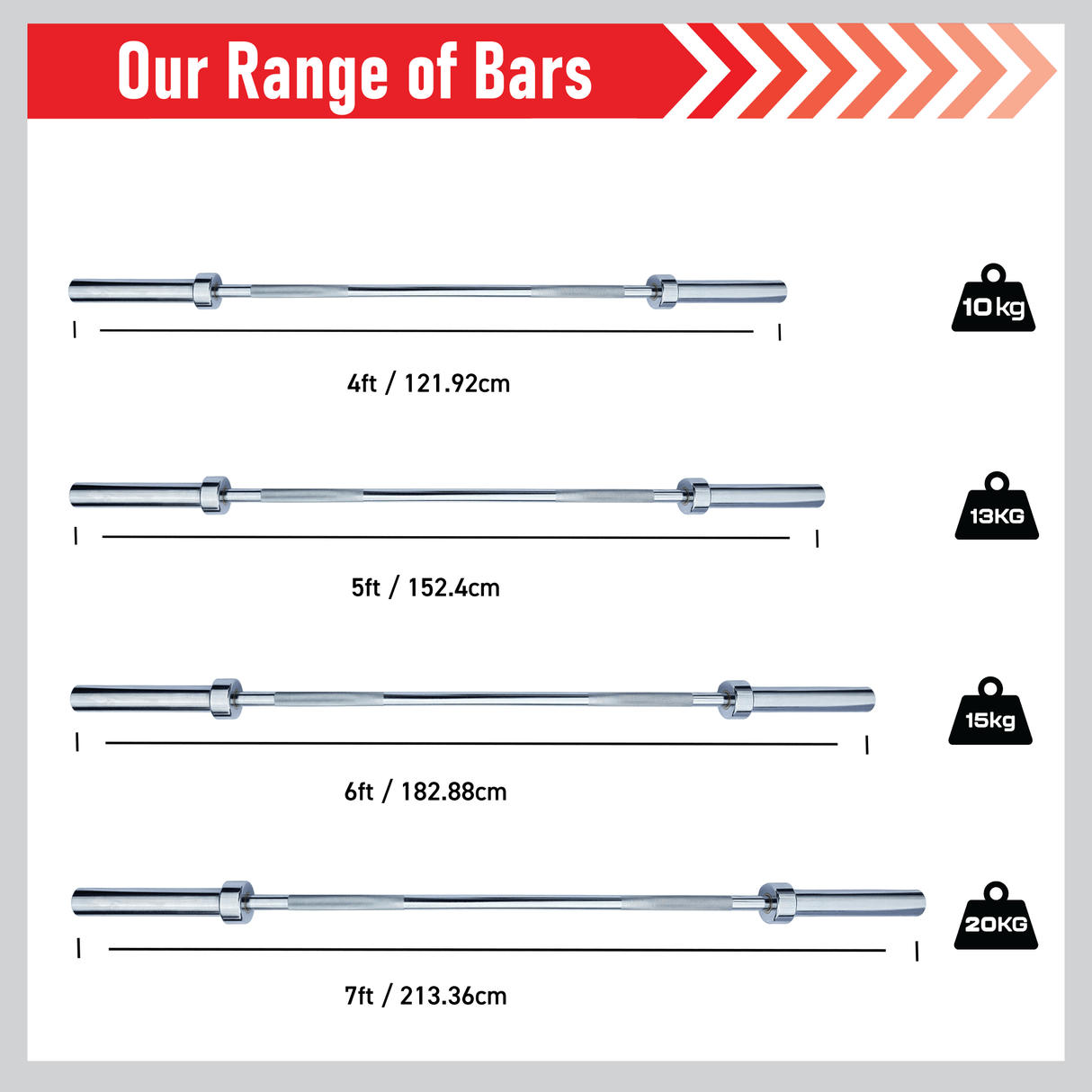 Body Revolution Olympic Barbell Bar 4ft - 7ft - Like New