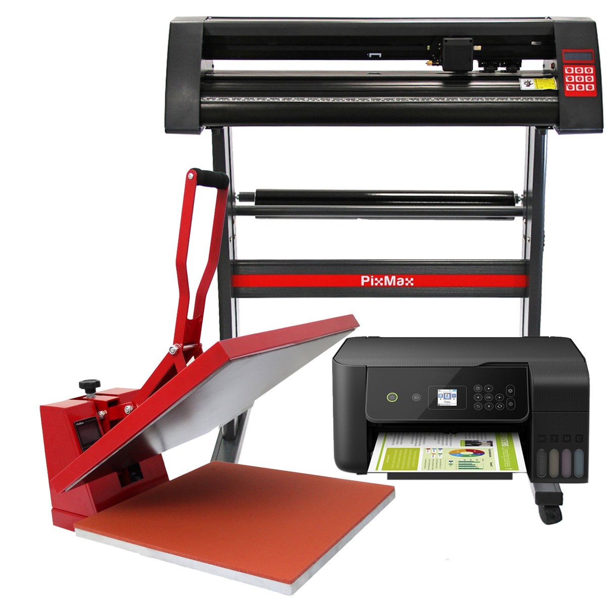 PixMax Heat Press Clam 50 x 50cm, Vinyl Cutter & Printer Bundle - Used - Acceptable