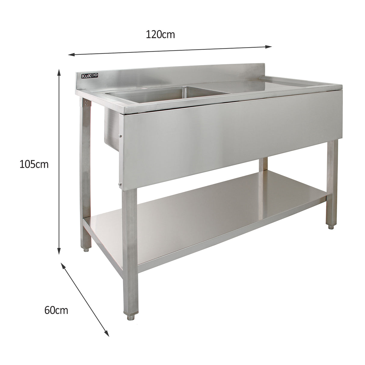 KuKoo Commercial Stainless Steel Sink - Right Hand Drainer - Used - Acceptable