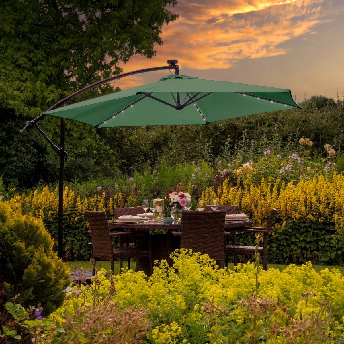 Green 3m LED Cantilever Parasol - Used - Very Good