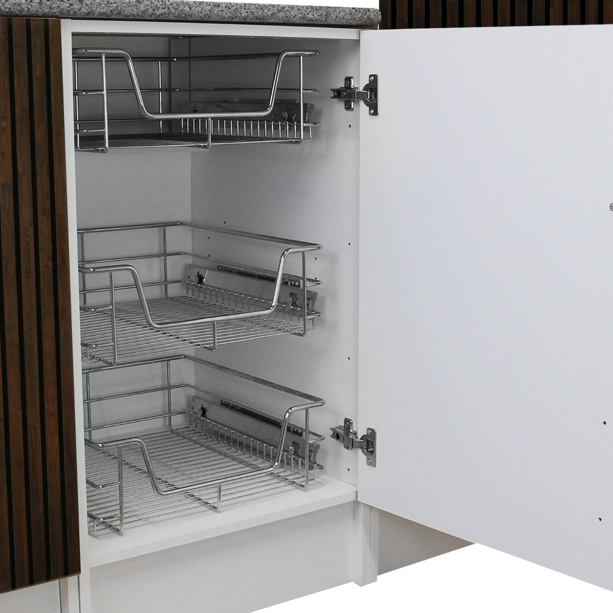 3 x KuKoo Kitchen Pull Out Storage Baskets – 300mm Wide Cabinet - Used - Acceptable
