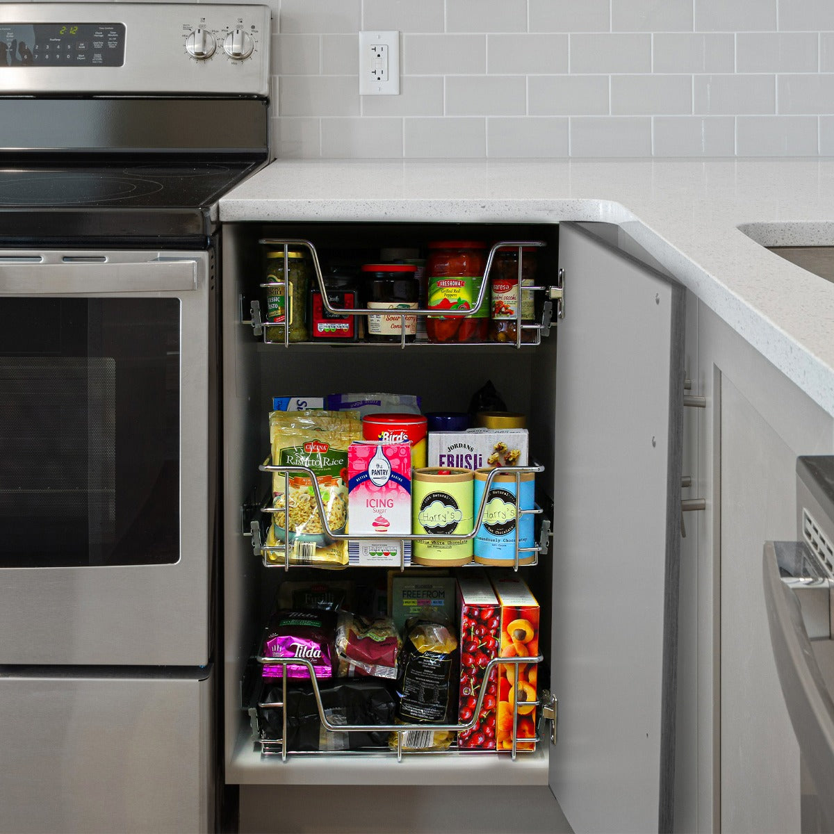 3 x KuKoo Kitchen Pull Out Storage Baskets – 500mm Wide Cabinet - Used - Good