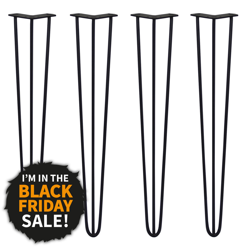 4 x 28" Hairpin Legs - 3 Prong - 10mm - Black - Used - Good