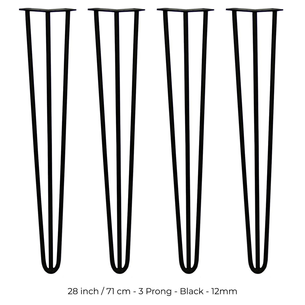 4 x 28" Hairpin Legs - 3 Prong - 12mm - Black - Like New