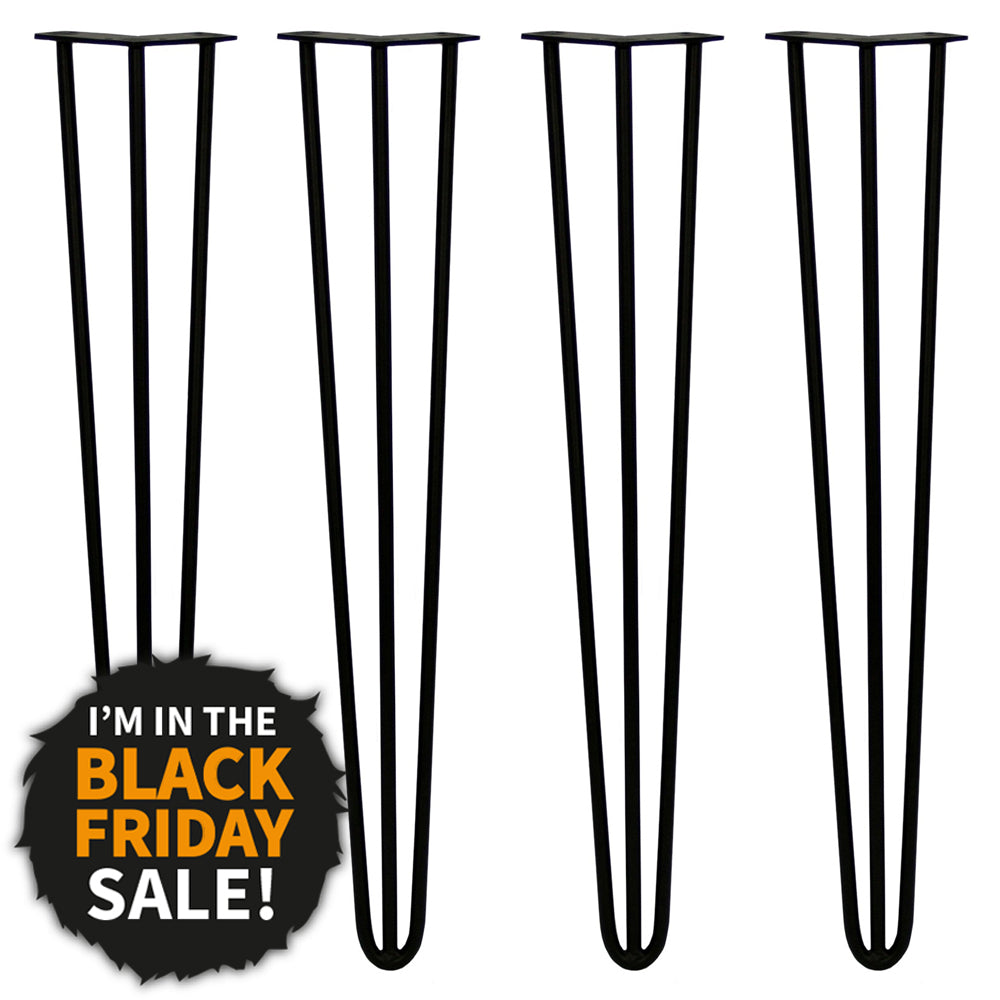 4 x 28" Hairpin Legs - 3 Prong - 12mm - Black - Like New