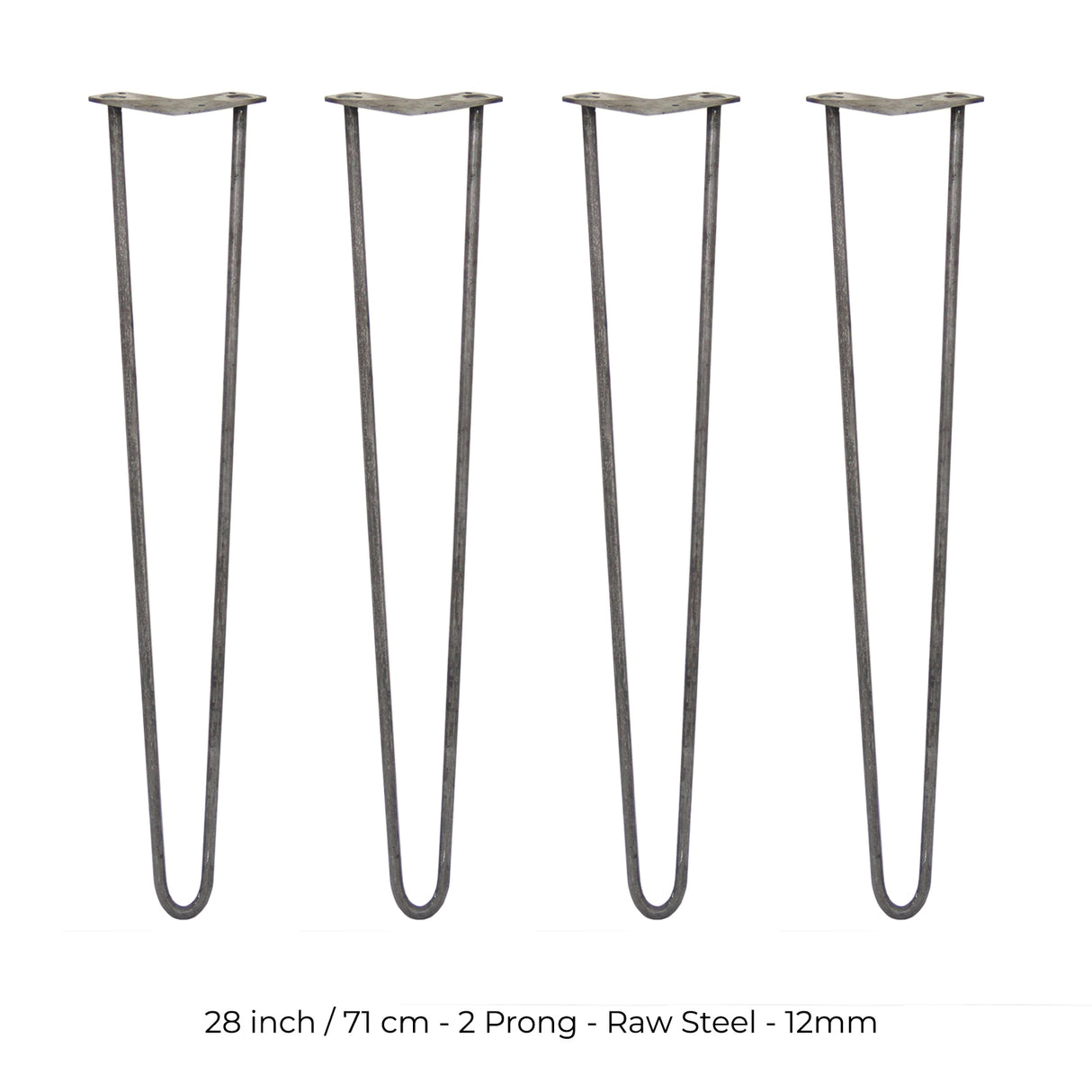 4 x 28" Hairpin Legs - 2 Prong - 12mm - Raw Steel - Like New