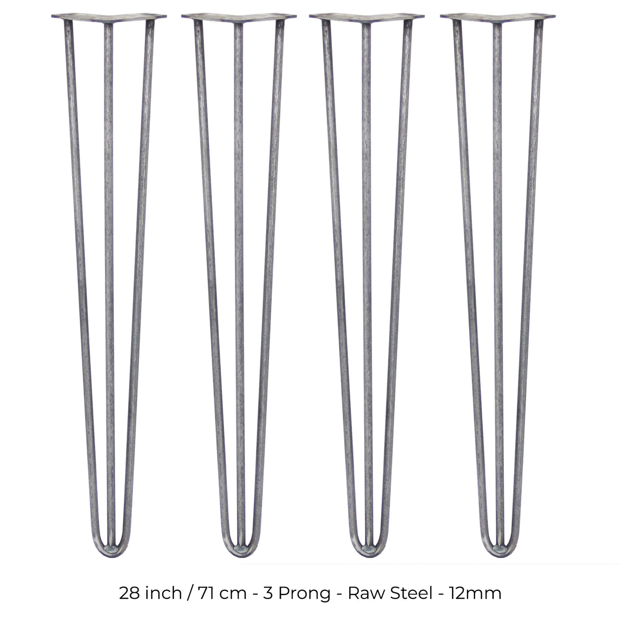 4 x 28" Hairpin Legs - 3 Prong - 12mm - Raw Steel - Used - Very Good