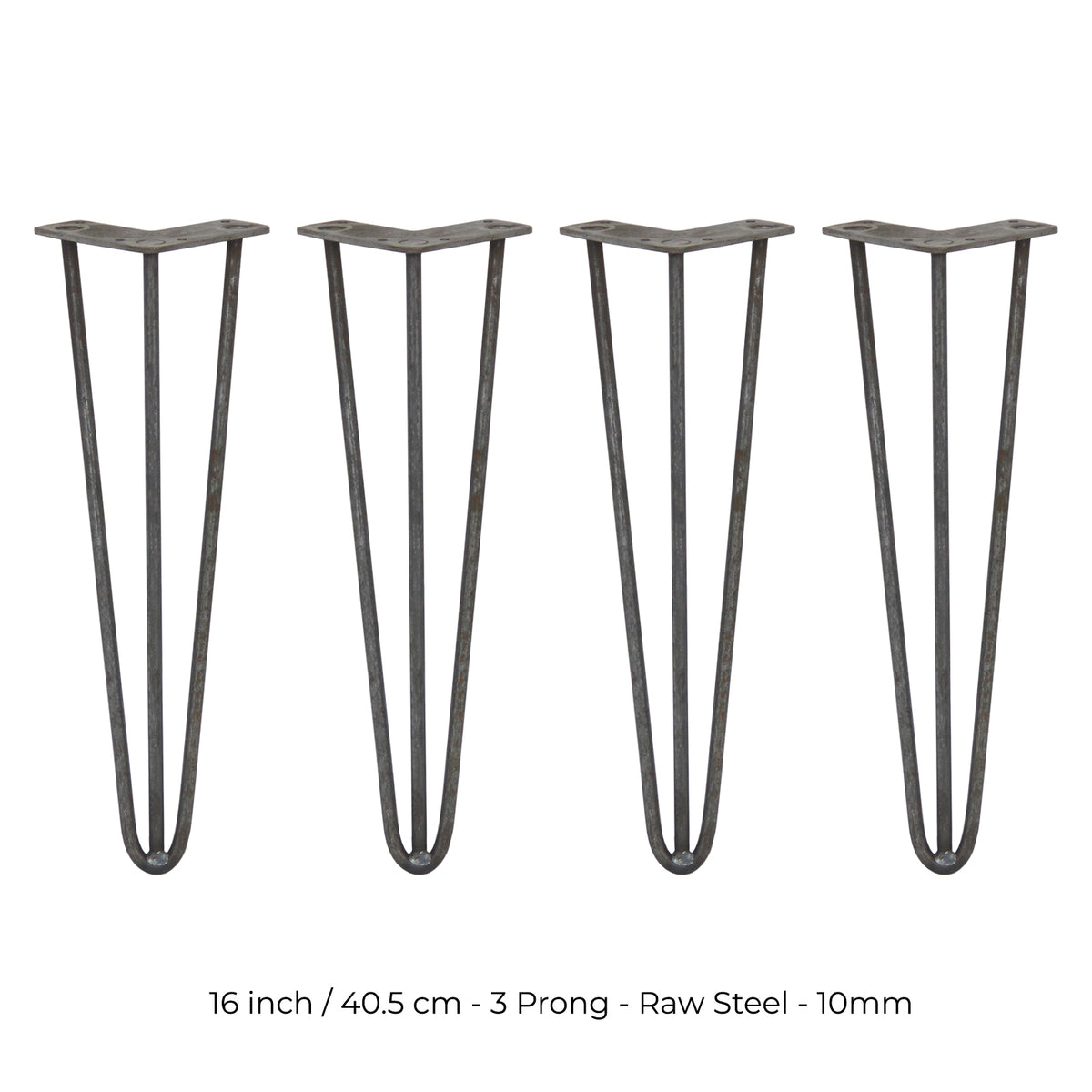4 x 16" Hairpin Legs - 3 Prong - 10mm - Raw Steel - Used - Acceptable