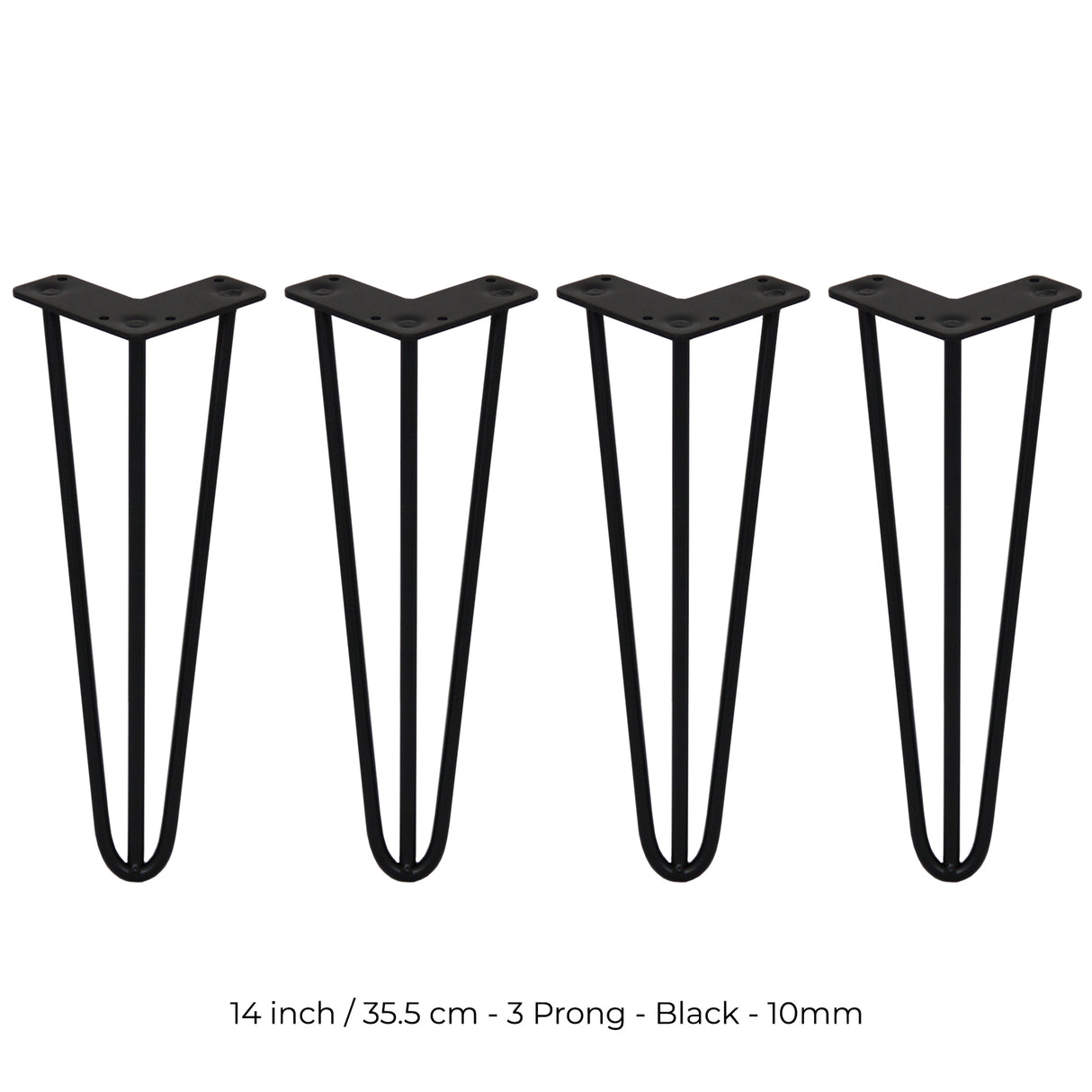 4 x 14" Hairpin Legs - 3 Prong - 10mm - Black - Used - Good