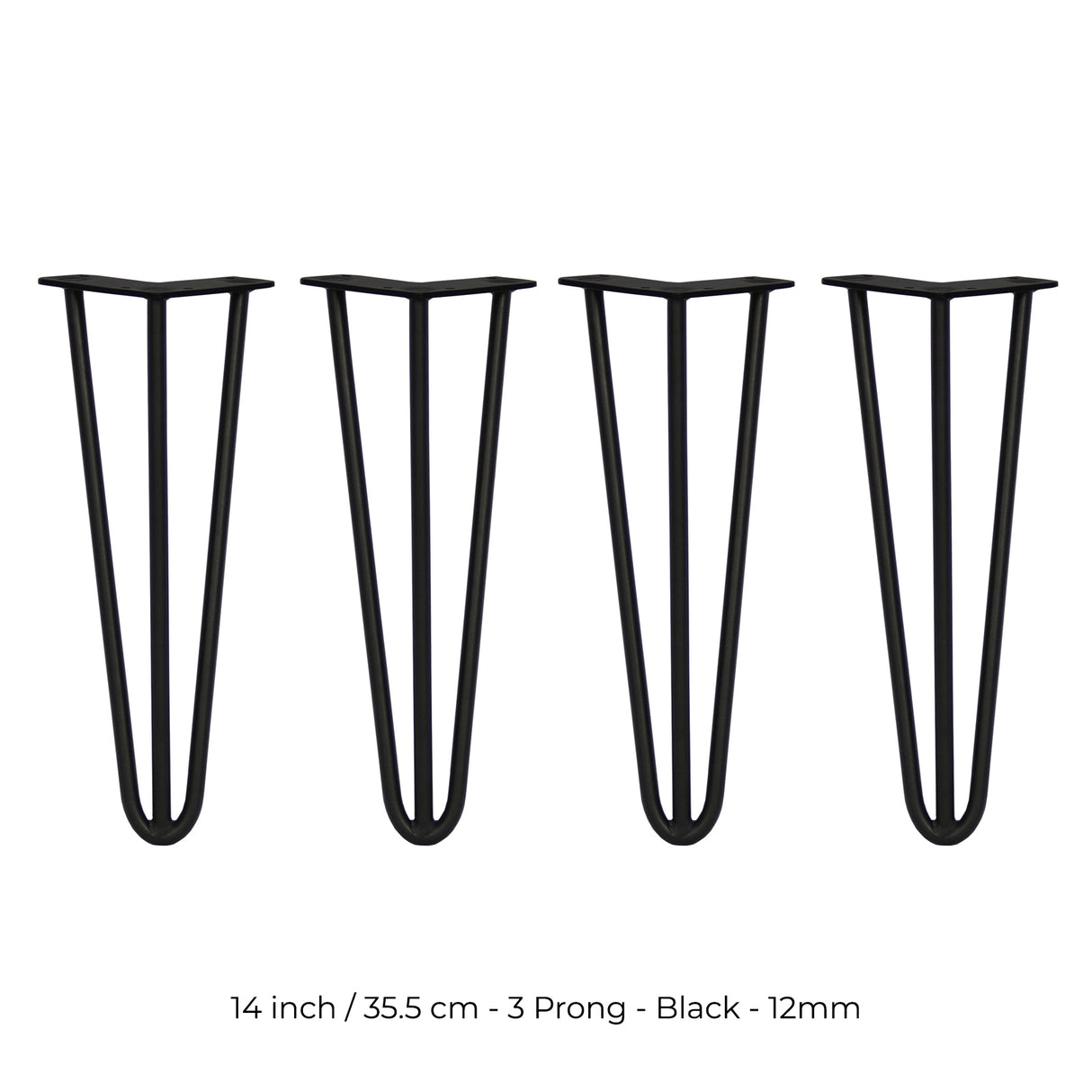 4 x 14" Hairpin Legs - 3 Prong - 12mm - Black - Used - Acceptable