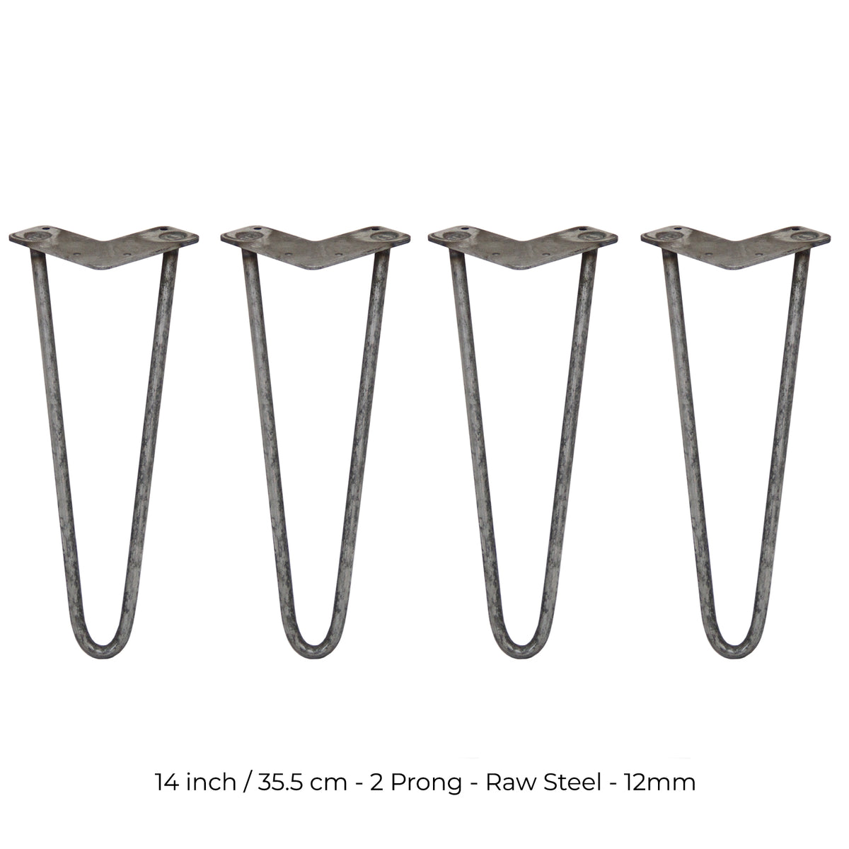 4 x 14" Hairpin Legs - 2 Prong - 12mm - Raw Steel - Used - Very Good