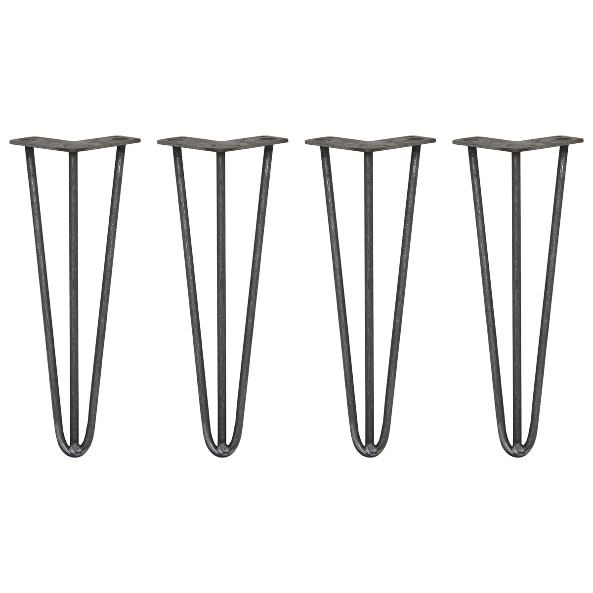 4 x 14" Hairpin Legs - 3 Prong - 10mm - Raw Steel - Like New