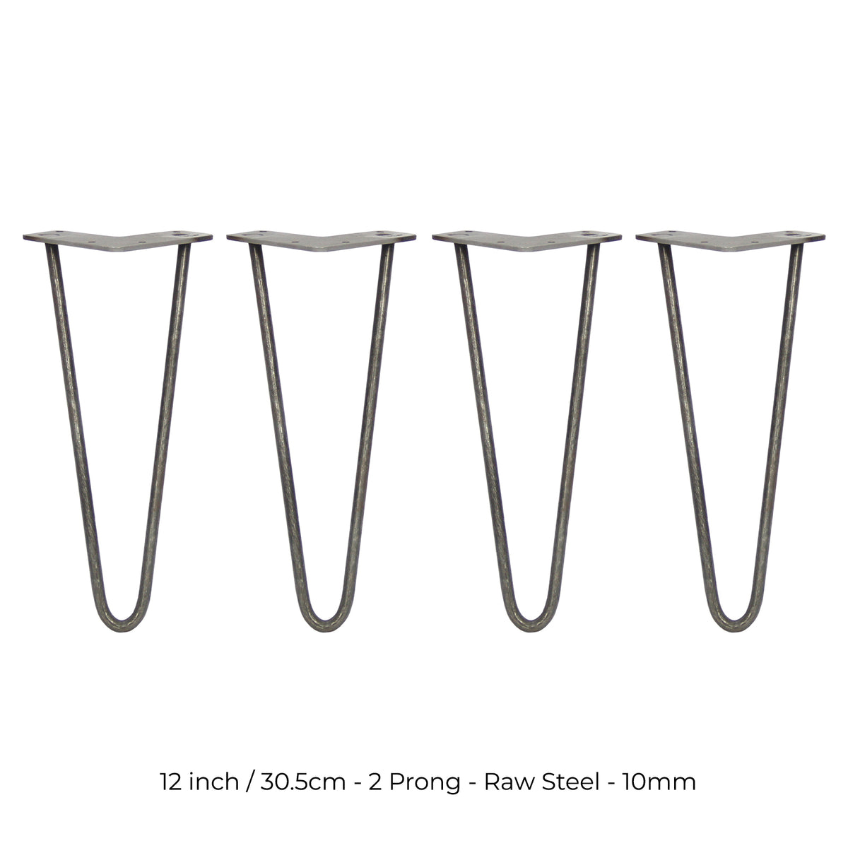 4 x 12" Hairpin Legs - 2 Prong - 10mm - Raw Steel - Like New