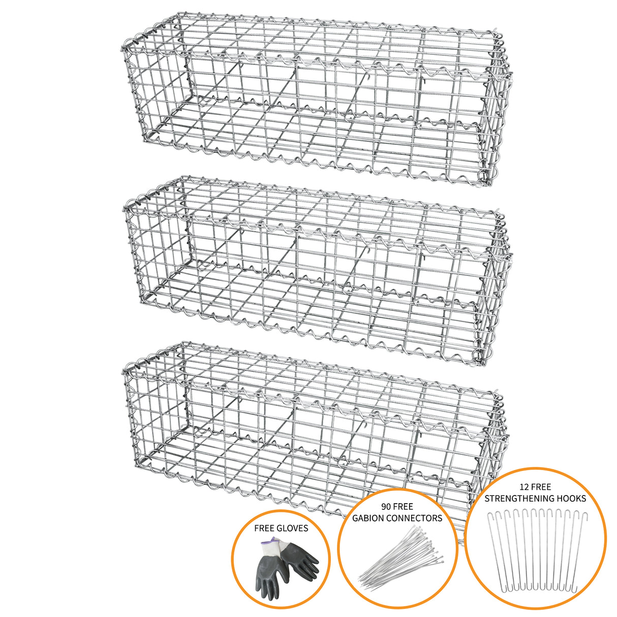 Gabion Baskets 100 x 30 x 30cm / 3 Pack - Used - Acceptable