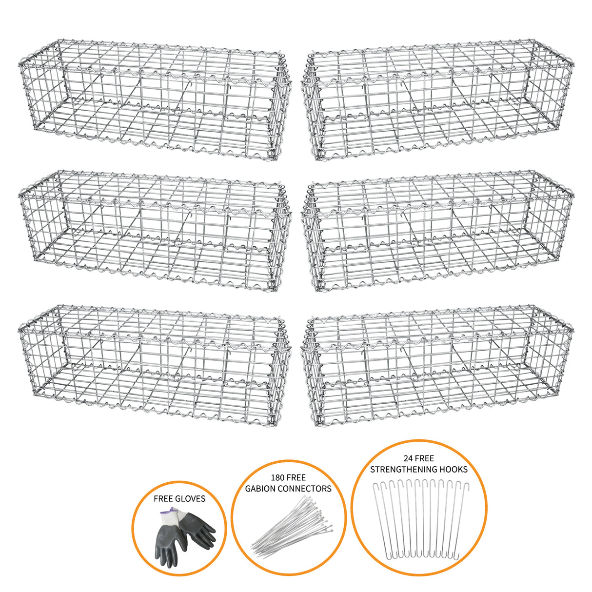 Gabion Baskets 100 x 30 x 30cm / 6 Pack - Used - Acceptable