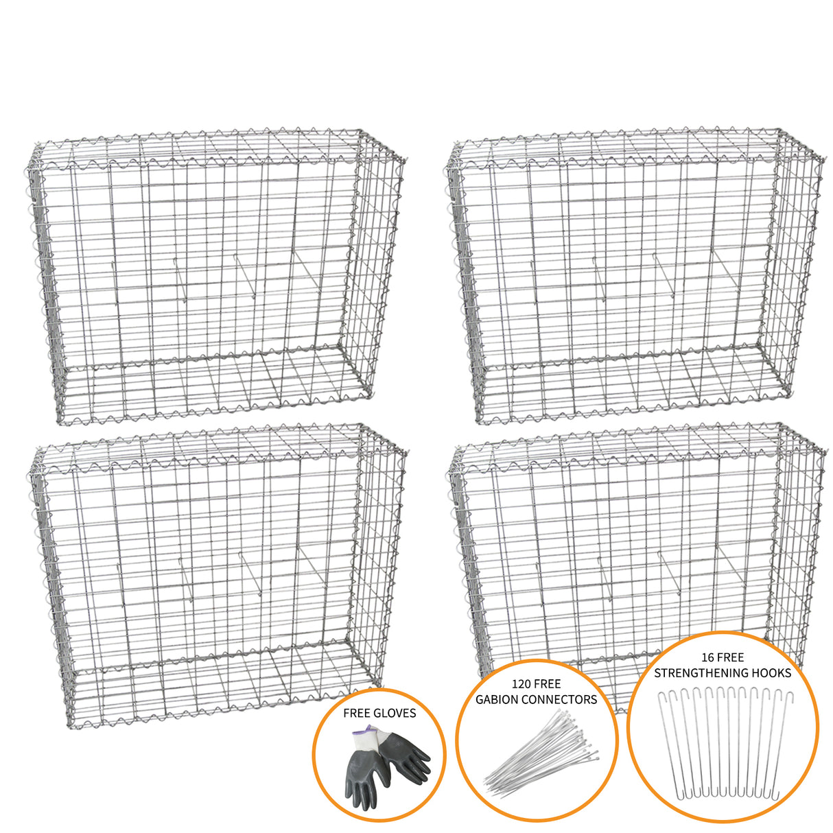 Gabion Baskets 100 x 95 x 30cm / 4 Pack - Like New