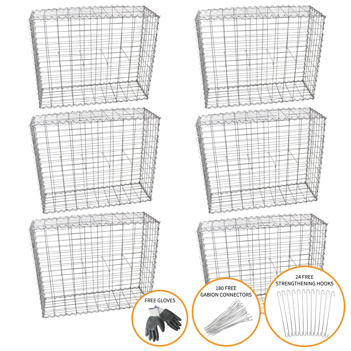 Gabion Baskets 100 x 95 x 30cm / 6 Pack - Like New