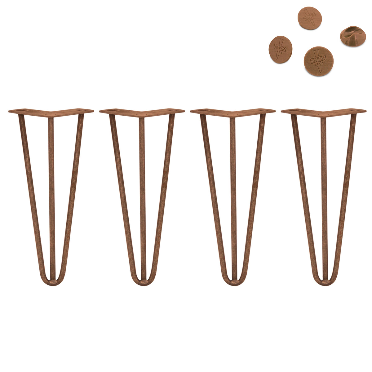 4 x 12" Hairpin Legs - 3 Prong - 10mm - Antique Copper - Used - Good