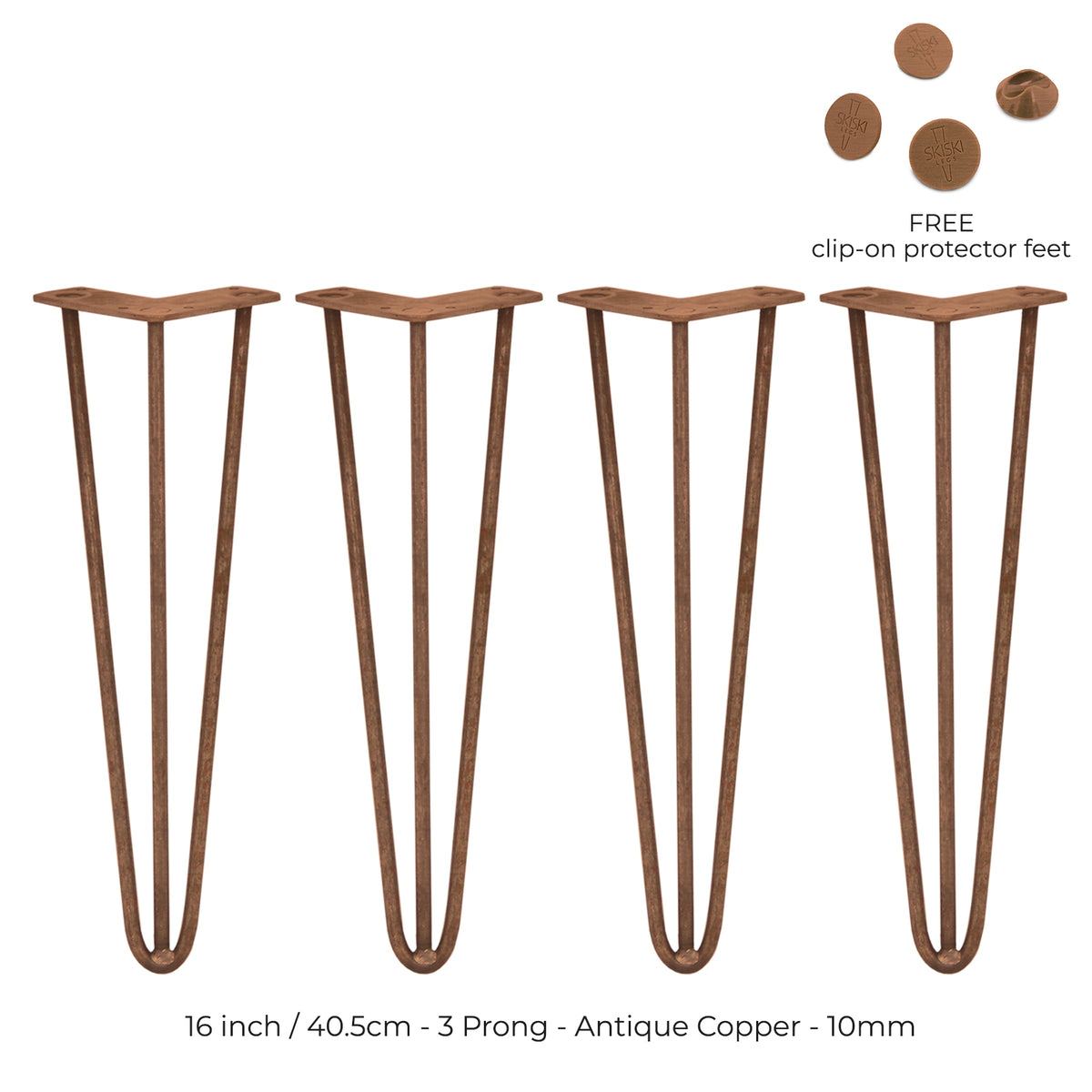 4 x 16" Hairpin Legs - 3 Prong - 10mm - Antique Copper - Used - Very Good