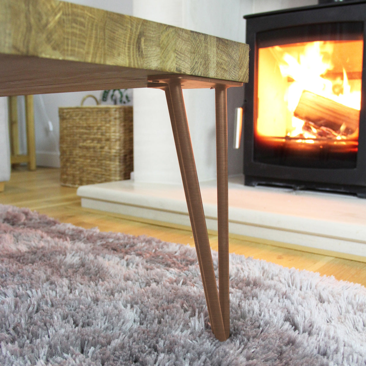 4 x 28" Hairpin Legs - 3 Prong - 12mm - Antique Copper - Used - Acceptable