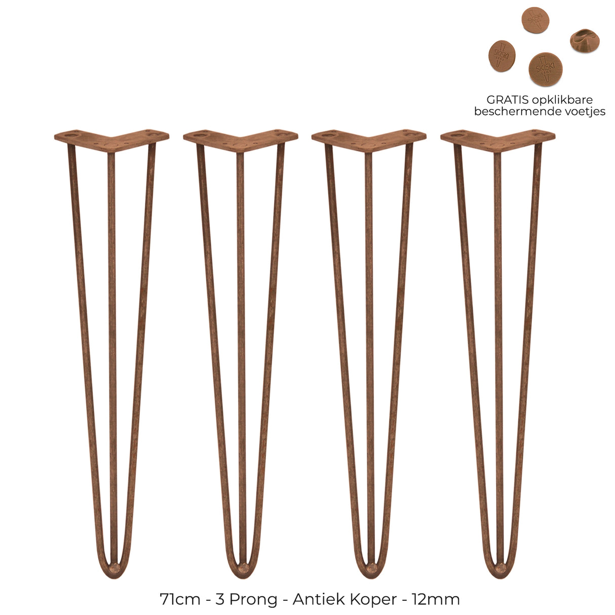 4 x 28" Hairpin Legs - 3 Prong - 12mm - Antique Copper - Used - Very Good