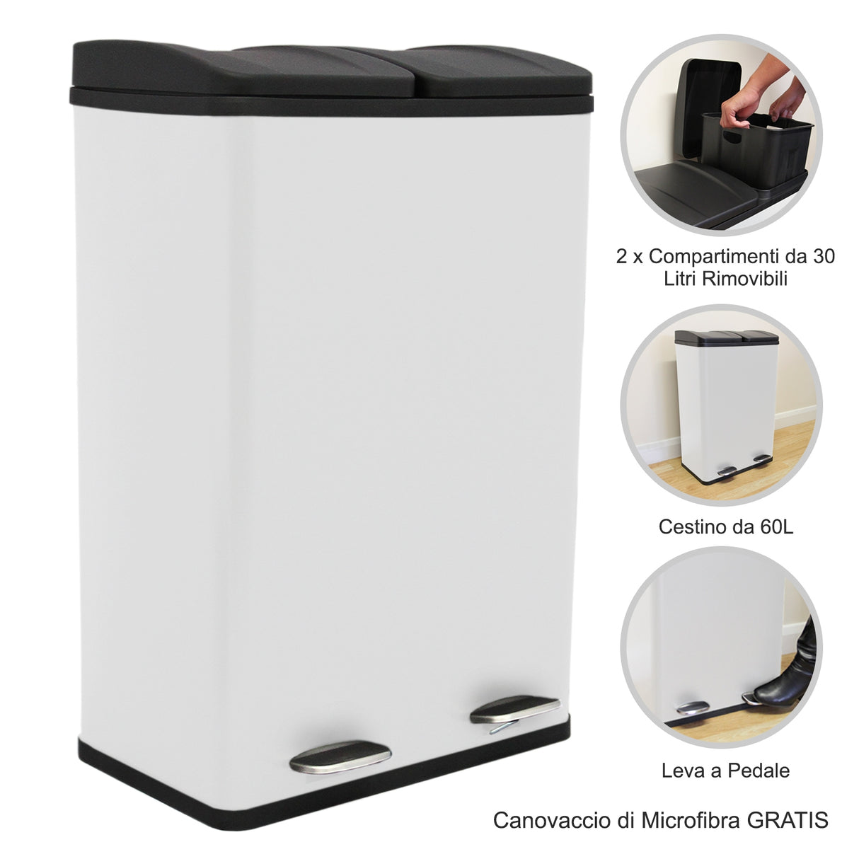 60L Dual Pedal Bin In White - Used - Acceptable