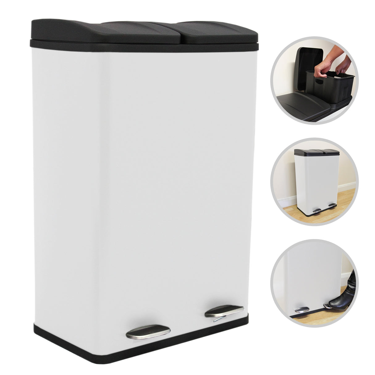 60L Dual Pedal Bin In White - Used - Good