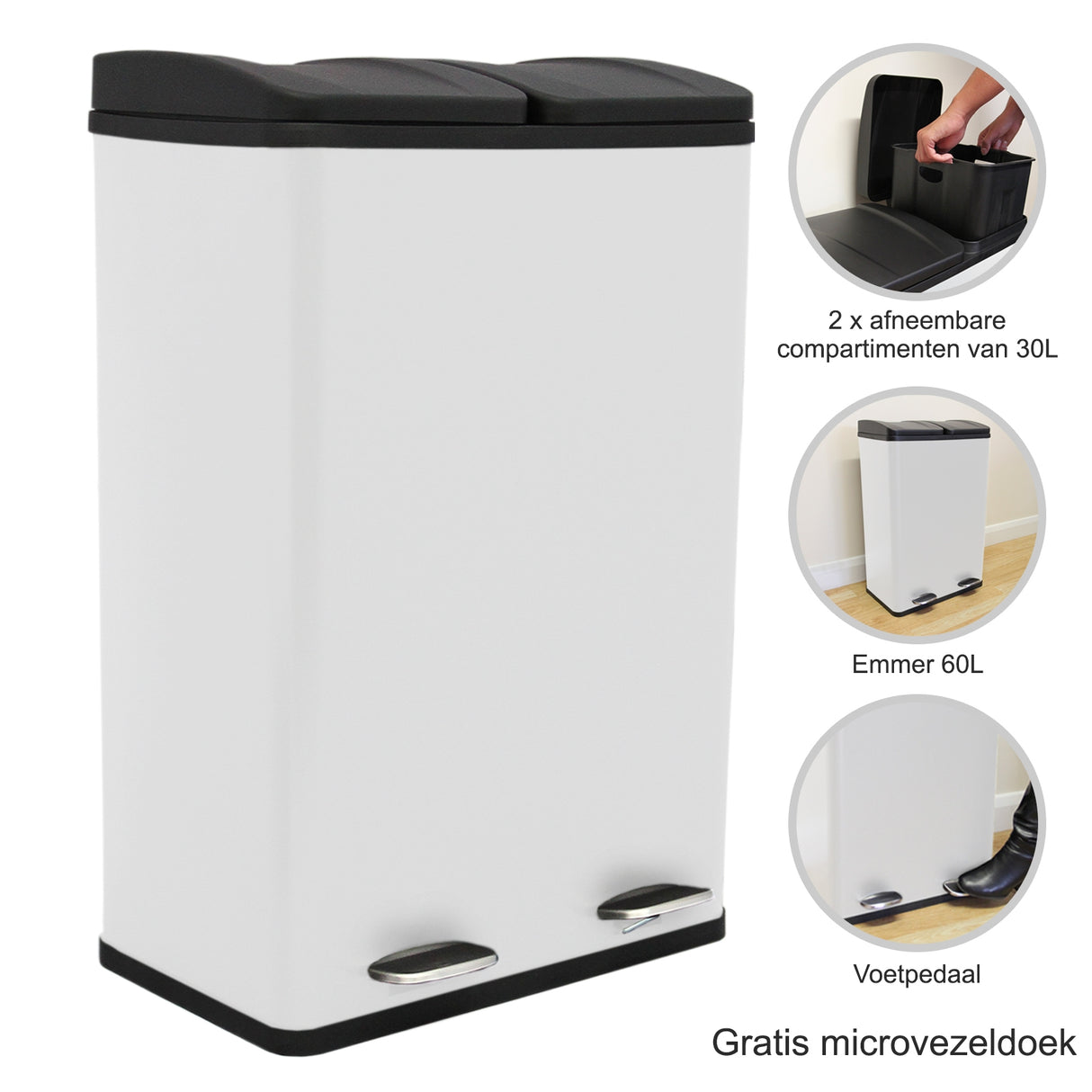 60L Dual Pedal Bin In White - Used - Acceptable