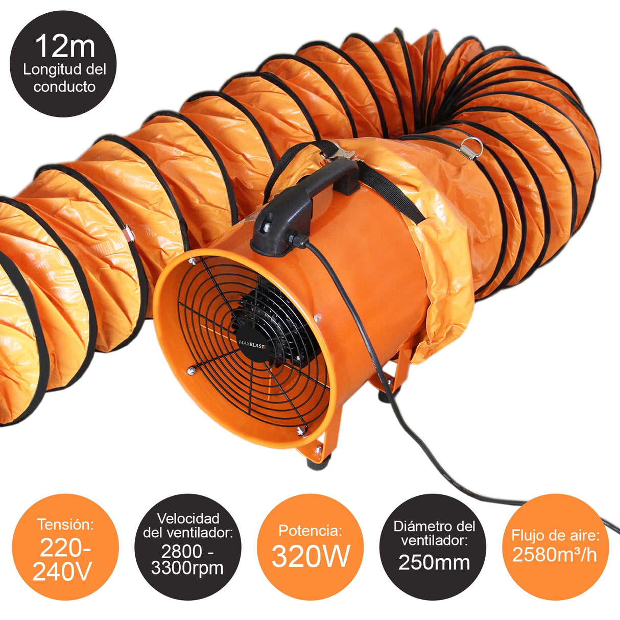 MAXBLAST Dust Extractor 250mm 320W with 12m Duct - Used - Good